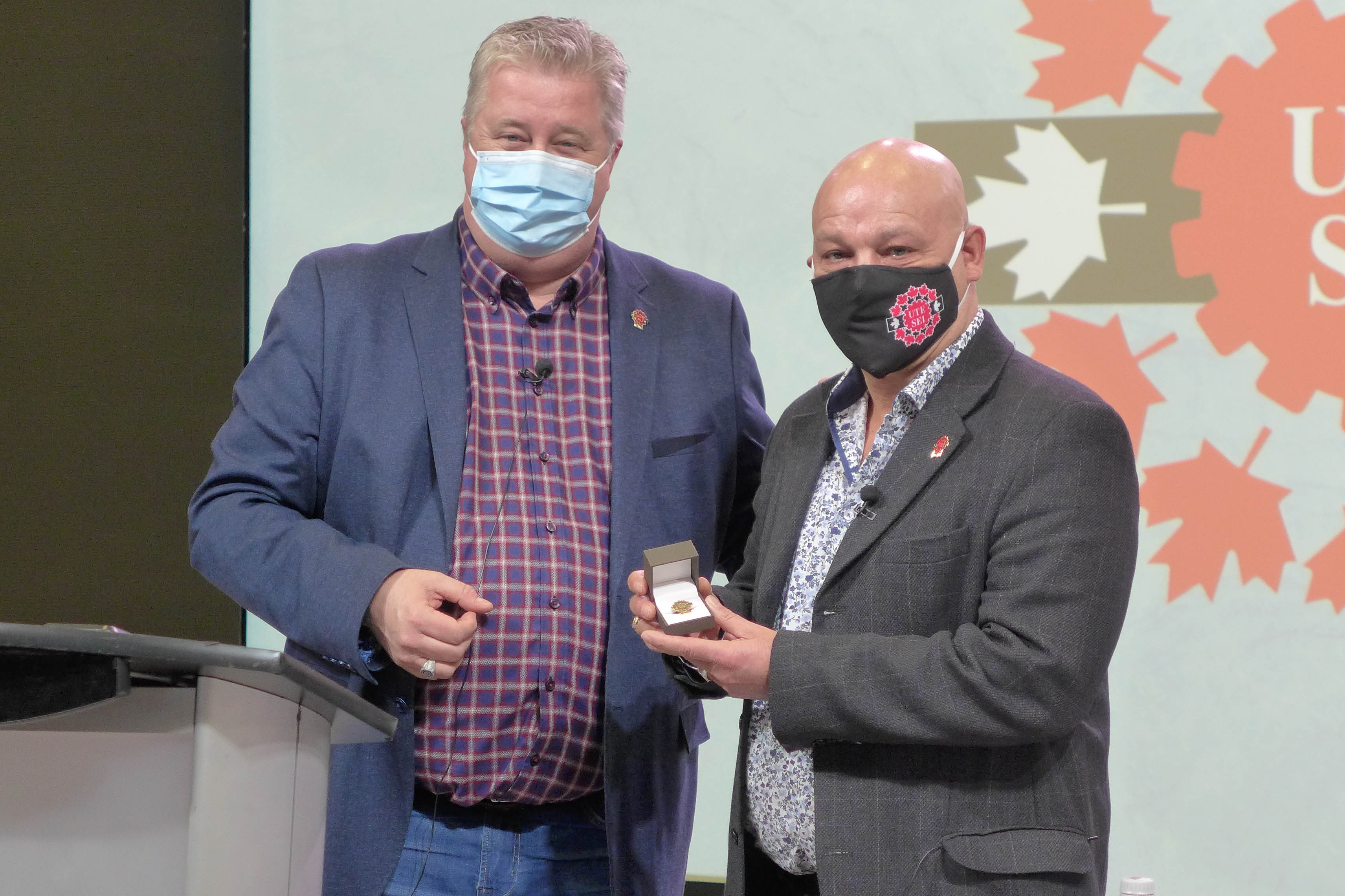 Marc Brière presenting Doug Gaetz with his 35 year pin