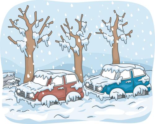 two cars snowed in